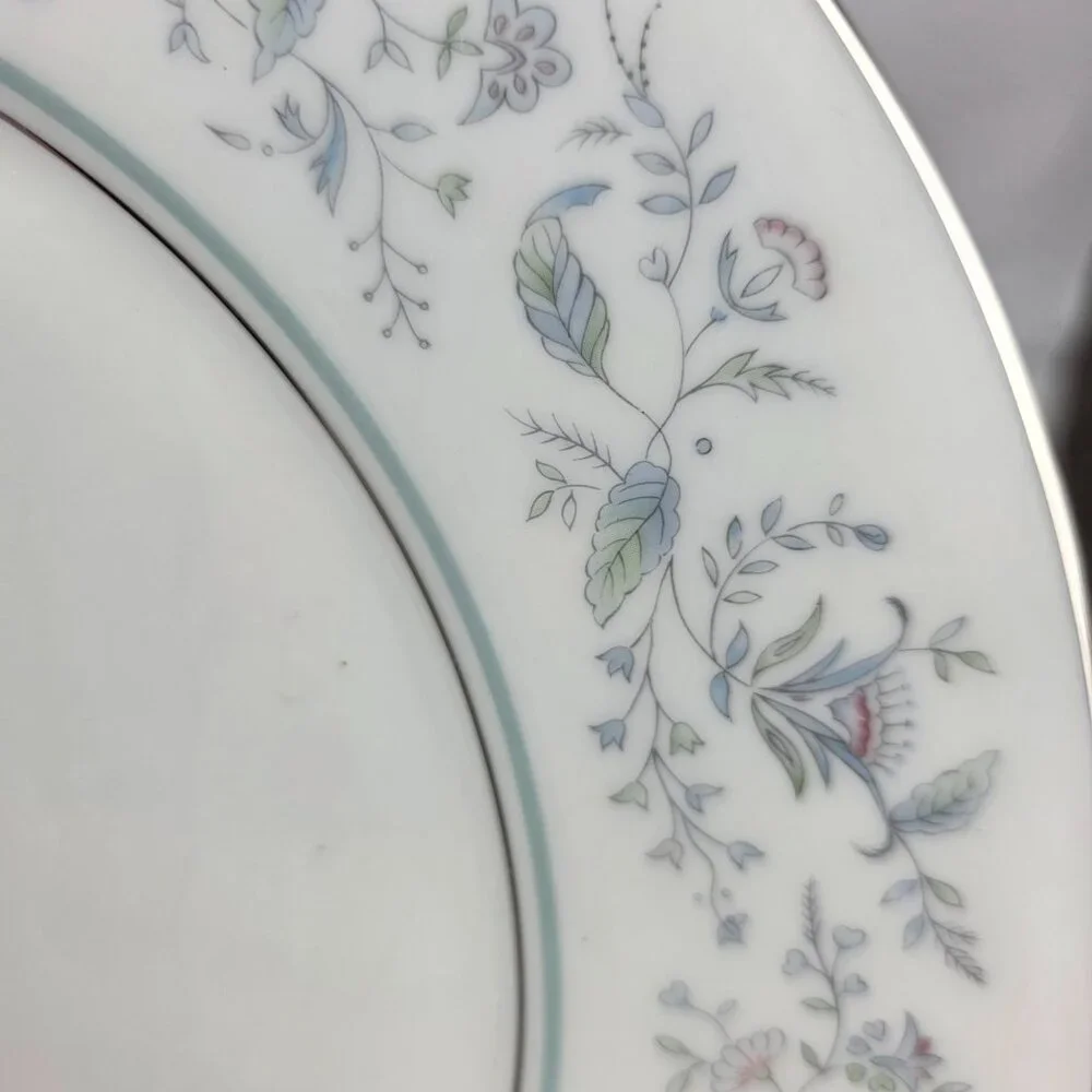 TWO Oxford China Spring Bone China Dinner Plate Multicolor Floral Rim Aqua Band